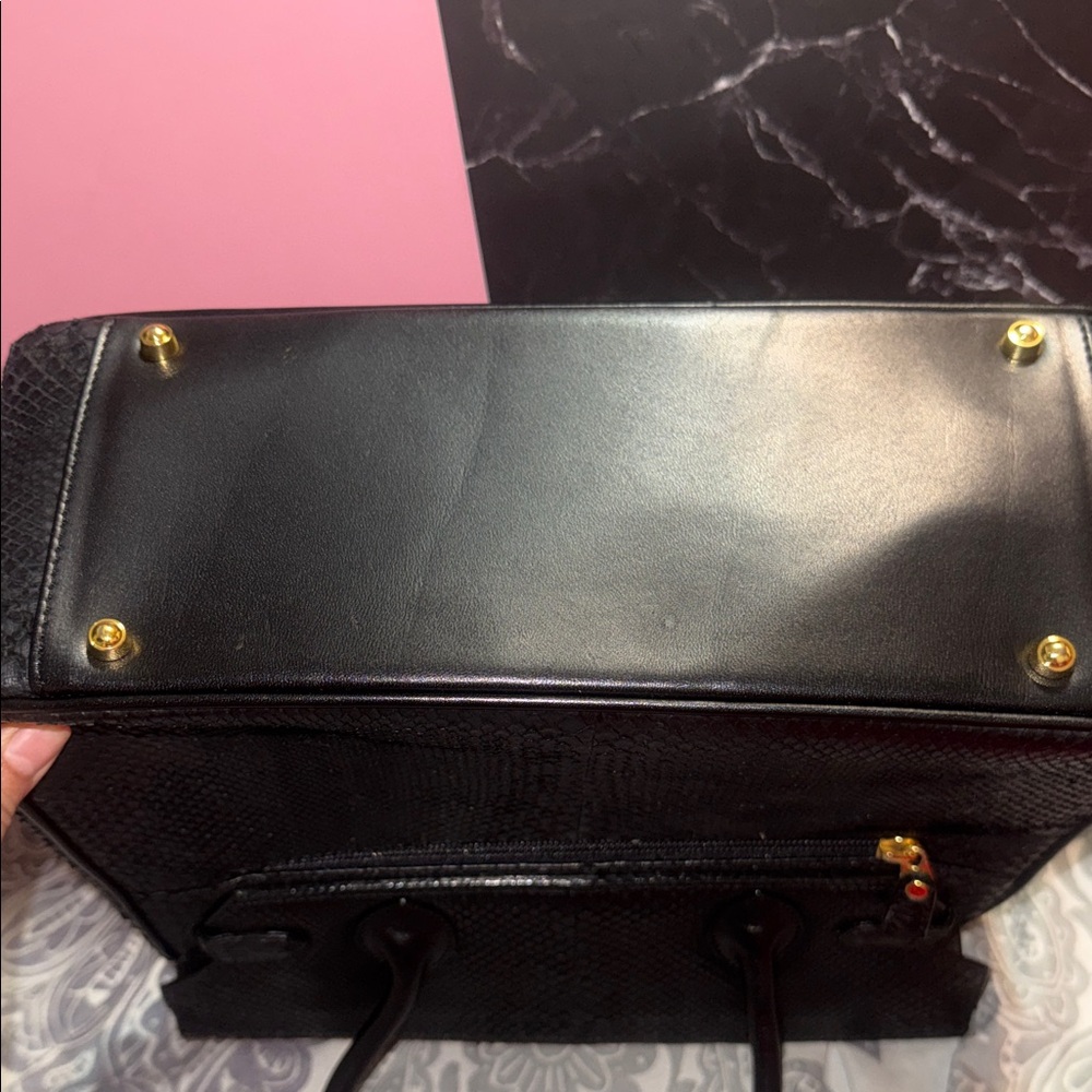 Structured Black Leather Satchel with Gold-Tone Hardware snake skin - Picture 11 of 16